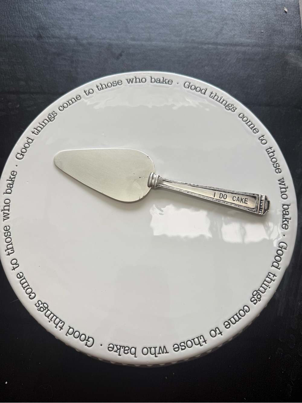 Mud Pie White Ceramic Cake Plate with Logo Backstamp